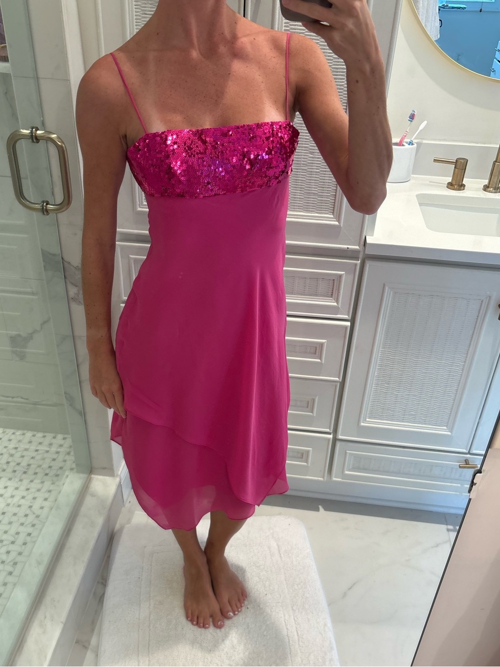 NWT BCBG Hot Pink Sequin Bust Slip Dress